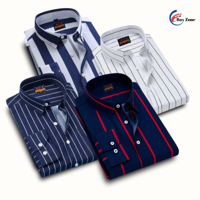 4 Piece Long Sleeve Strip Shirt