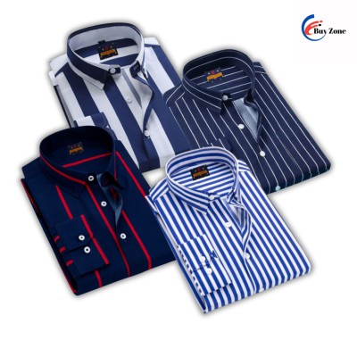 4 Piece Long Sleeve Strip Shirt