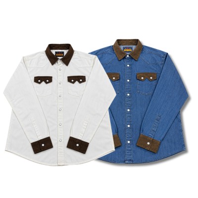 2 Piece Double Pocket Full Sleeve Contrast Style Denim Shirt
