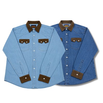 2 Piece Double Pocket Full Sleeve Contrast Style Denim Shirt