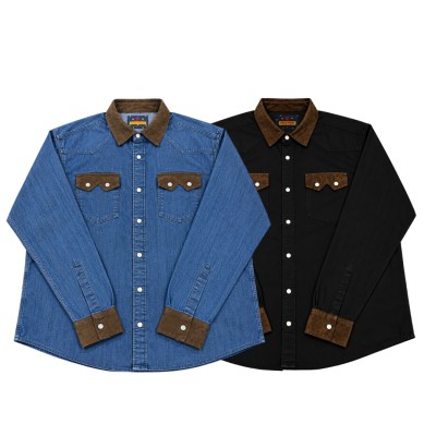 2 Piece Double Pocket Full Sleeve Contrast Style Denim Shirt